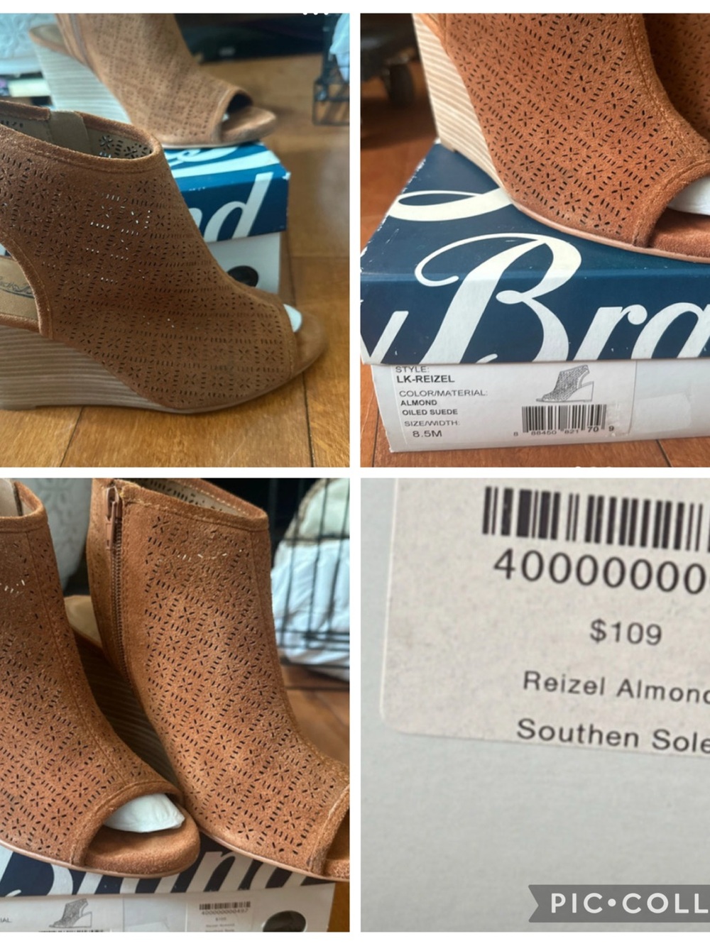Lucky Brand Almond Suede Laser-Cut Peep-Toe Wedge Booties